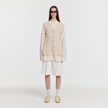 EENK YECO Pleated Denim Bermuda Shorts - White