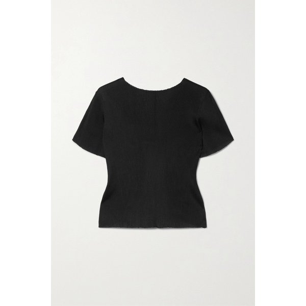 후쿠 오픈 백 골지 니트 티셔츠 블랙 1647597310140091