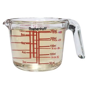 유리 손잡이 계량컵-250ml/레드눈금 1개