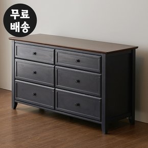 앤 고무나무 원목 와이드 체스트 3단 서랍장(네이비)