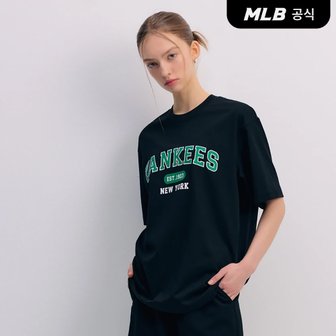 MLB [코리아공식]바시티 오버핏 반팔 티셔츠 NY (Black)