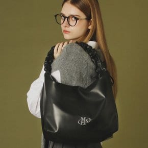 Leather 2way shirring hobo bag _ Black