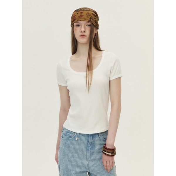 Pointelle Scoop Neck T-shirt, White