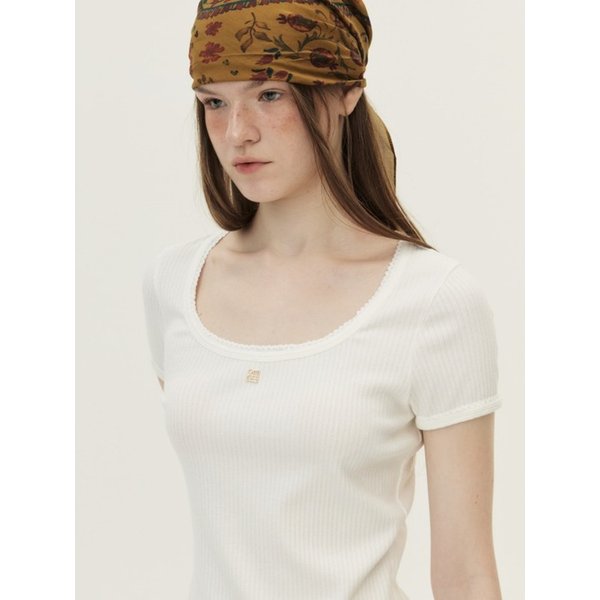 Pointelle Scoop Neck T-shirt, White