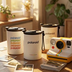 1+1 폴라로이드 실리콘 스트랩 스텐컵 텀블러 400ml 손잡이 보온 보냉 스테인리스 텀블러