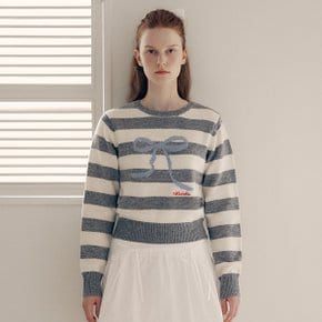 WOOL BLENDED RIBBON STRIPE KNIT WH+GY