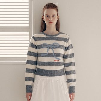 로라로라 WOOL BLENDED RIBBON STRIPE KNIT WH+GY