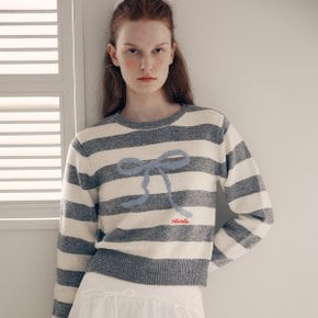 WOOL BLENDED RIBBON STRIPE KNIT WH+GY