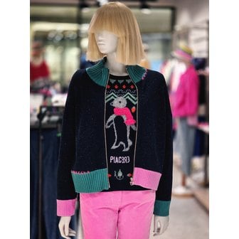베네통 [파주점] 컬러 배색 하이넥 니트 집업 가디건 BAKCA3511-NY