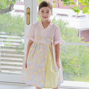 제니뎅이 꽃무늬 배색 포인트 데일리 여아 아동 생활 한복 원피스