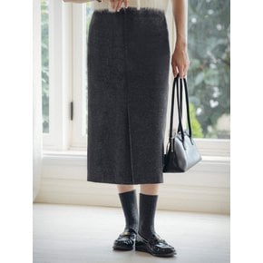 H-line wool blend slit skirt_Charcoal