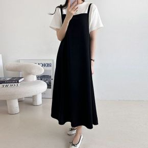 반팔티 + 나시 롱 원피스 빅사이즈 뷔스티에 세트 여름 임부복 R872_P421673961