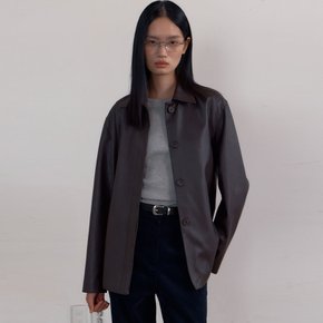 Minimal Stitch Faux Leather Jacket (Deep Brown)