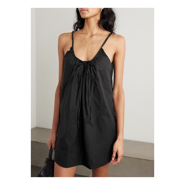 데이지 스튜디오 타이 디테일 개더드  코튼 포플린 미니 원피스 1647597350386940