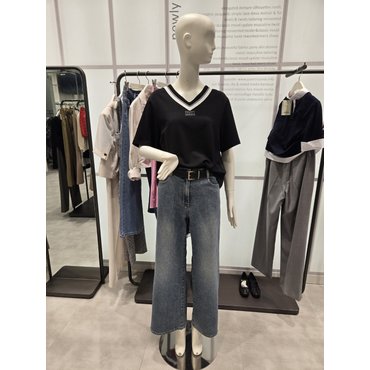 ZOOC V넥 배색 뒷주름 반팔티  Z252MSM026