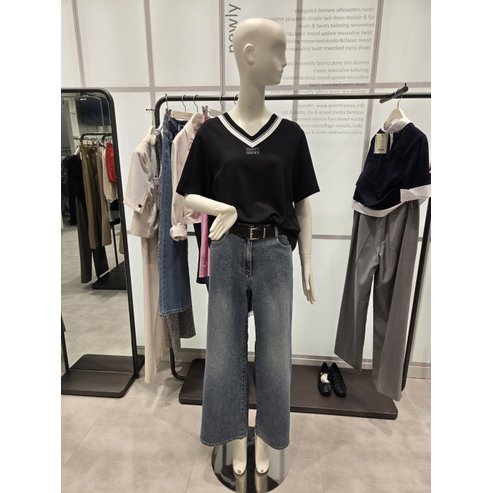 ZOOC V넥 배색 뒷주름 반팔티  Z252MSM026
