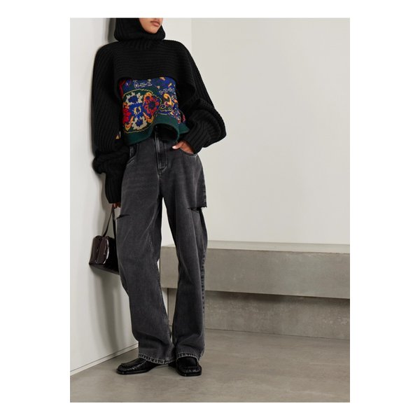 크롭 후드 골지 울 혼방 스웨터 블랙 46376663162908260