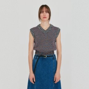 ZIKKI V-neck Knit Vest - Orange/Blue Multi