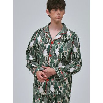이루시다 순면 포레스트 시크릿 패턴 긴팔 피치 기모 남성 잠옷