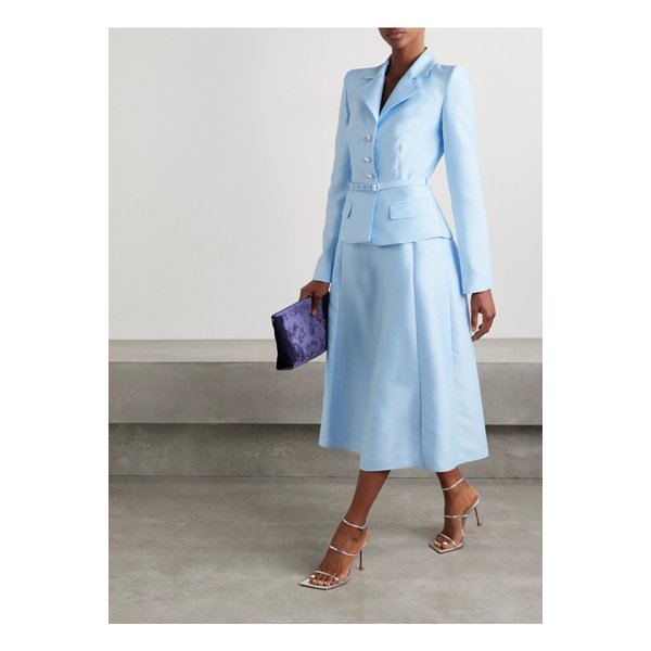 레이어드 장식 태피터 미디 드레스 블루 1647597350585790