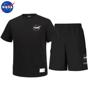 NASA 나사 남녀공용 면 라운드 반팔티+우븐 5부 반바지 상하세트 N-161UBK+N-056PBK 남자 여성 티셔츠 숏팬츠 여름바지 빅사이즈