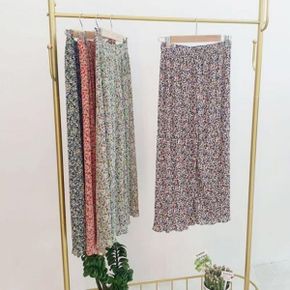 여성 여름 꽃무늬 와이드 팬츠 8부 바지 주름 플 허리밴딩 가벼운 엄마 할머니