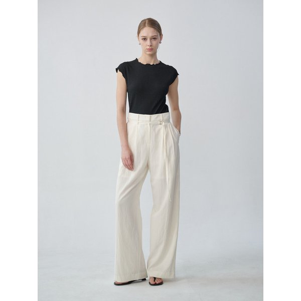 MODE Belt Two Tuck Slacks (Cream)