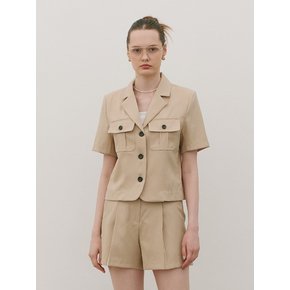 Utility Collar Short Sleeve Pocket Jacket Butter beige