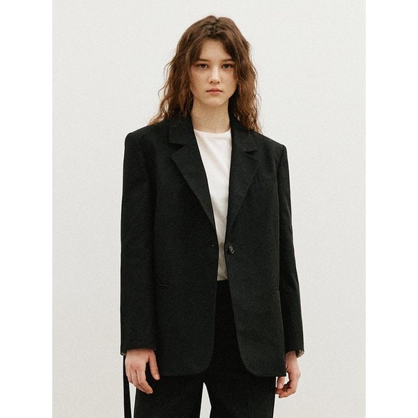 벨티드 싱글 블레이저 자켓_BLACK
