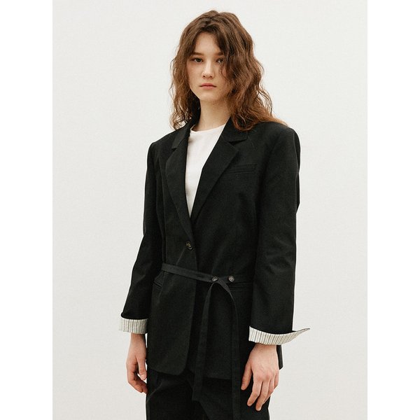 벨티드 싱글 블레이저 자켓_BLACK