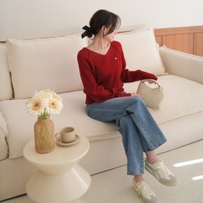 메리 여리핏 브이넥 나그랑 세미 크롭 봄 여성 긴팔 니트 티셔츠