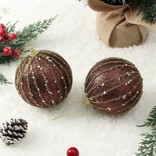 초코브라운 글리터 장식볼 2p세트(10cm) (세로스팽글)