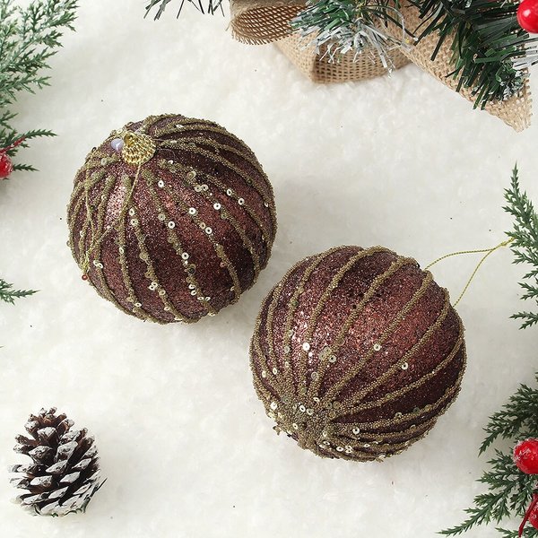 초코브라운 글리터 장식볼 2p세트(10cm) (세로스팽글)