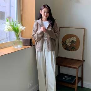 여성 가을 겨울 루즈핏 카라 긴팔 니트 집업