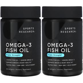 [해외직구] 스포츠리서치 오메가3 피쉬오일 트리플 스트랭스 1250mg 90소프트젤 2팩 Sports Research Omega-3 Fish Oil Triple Strength 1250mg 9