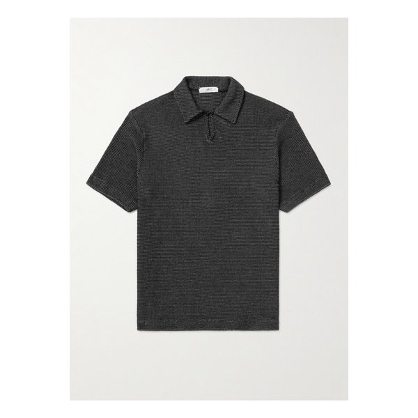 와플 니트 코튼 폴로 셔츠 블랙