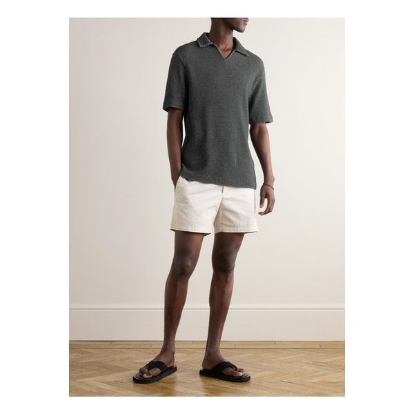 와플 니트 코튼 폴로 셔츠 블랙