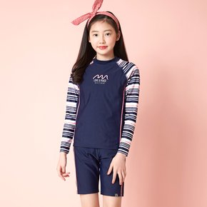 [본사] 베이직엘르 여아동 스트라이프 상하+수모 SET 생존수영복 BEH-R690N