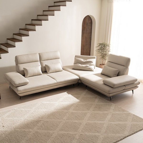 플랫 4인 스윙 전체 천연 면피가죽 소파+스툴