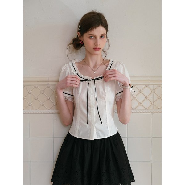 Cest_Line ribbon short sleeve shirt