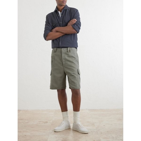 브루넬로쿠치넬리 코튼 리넨 블렌드 캔버스 버뮤다 쇼츠 46376663163115435