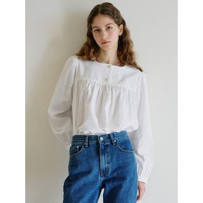 Shirring Square Neck Blouse_White