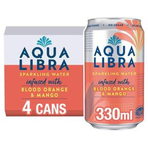 [해외직구] Aqua Libra 아쿠아리브라 블러드 오렌지 앤 망고 스파클링 워터 330ml 4입