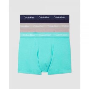 5206302 Calvin Klein 3-Pack Cotton Stretch Trunks - Cool Water, Grey Sand  Evening Blue