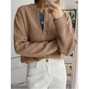 베이직 라운드넥 컬러 패턴 포인트 울 가디건  WIBACD024 _P356422063