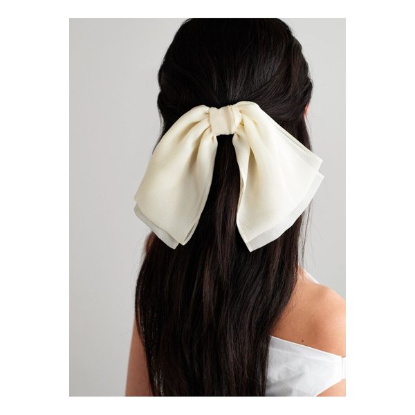 지지 버리스 재클린 보우 장식 크링클 시폰 헤어 클립 아이보리 46376663162858086