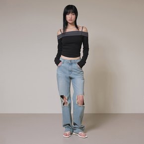 Destroyed Vintage Denim Pants in L_Blue VJ4SL150-AM