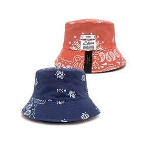 23SS PAISLEY REVERSIBLE BUCKET HAT NAVY/ORANGE