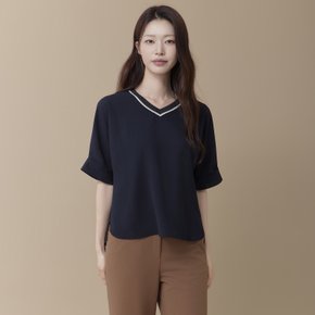 브이넥 블라우스형 5부 티셔츠 LFTSQ804_DN