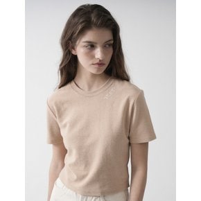 Logo Needlework Slim Crop T-shirt (Beige)